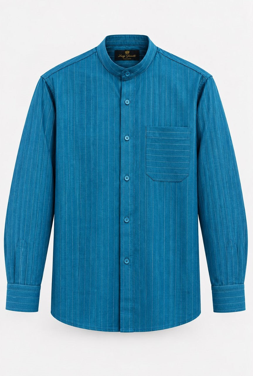 Camisa de Lino Printeado con Cuello Mao