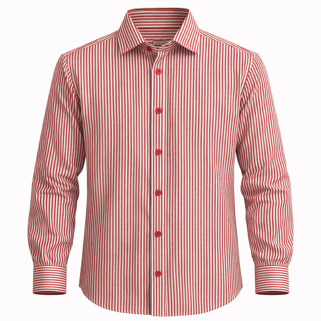 Camisa Algodón Roja con Rayas Blancas