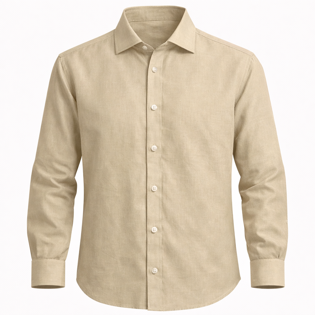 Camisa en Lino Beige Botones Ivory