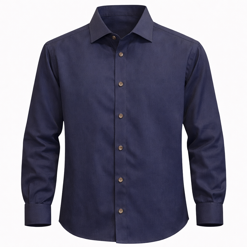 Camisa Algodón Navy Blue Botones Marrones