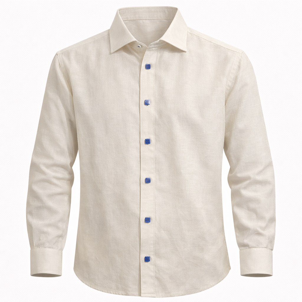 Camisa Lino Algodón Botones Azules