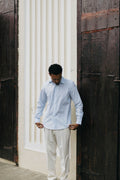 Camisa de lino-algodón Lobo Club azul cielo, vista frontal
