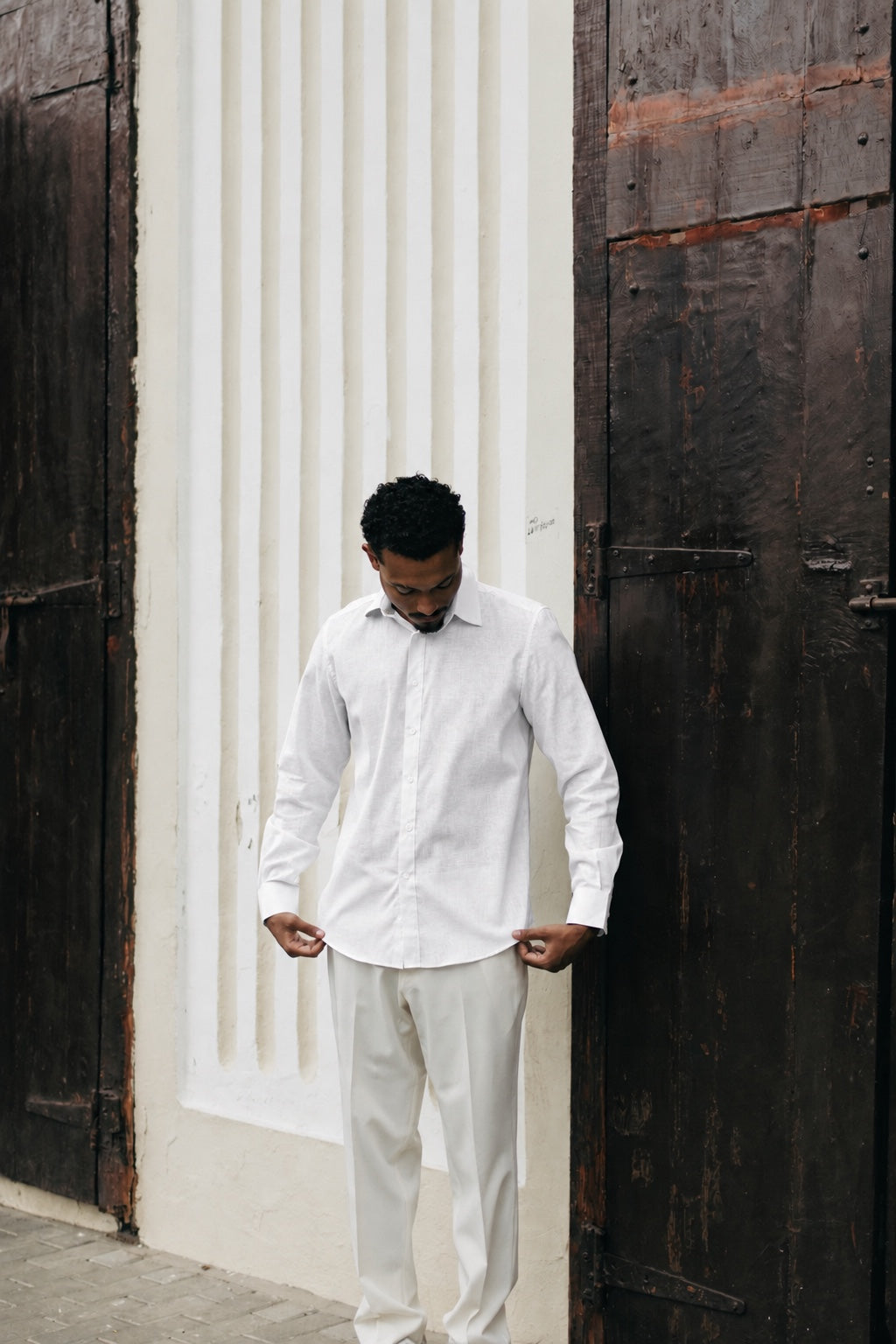 Camisa de lino-algodón Lobo Club blanco, vista frontal