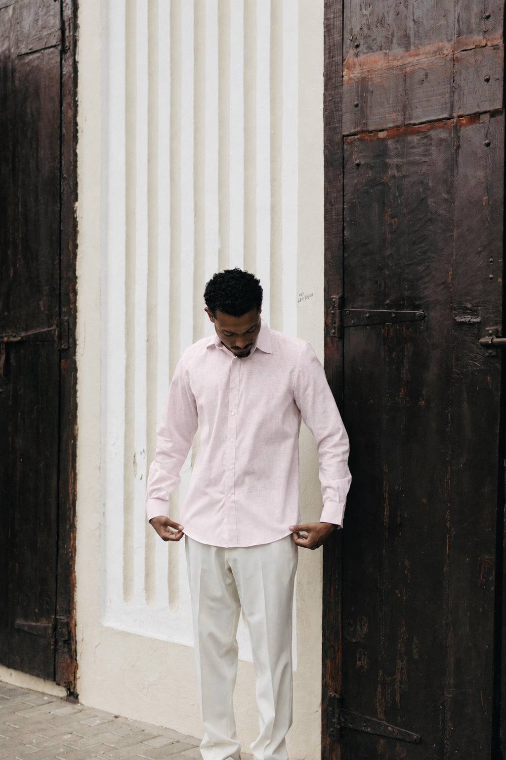Camisa de lino-algodón Lobo Club rosado, vista frontal