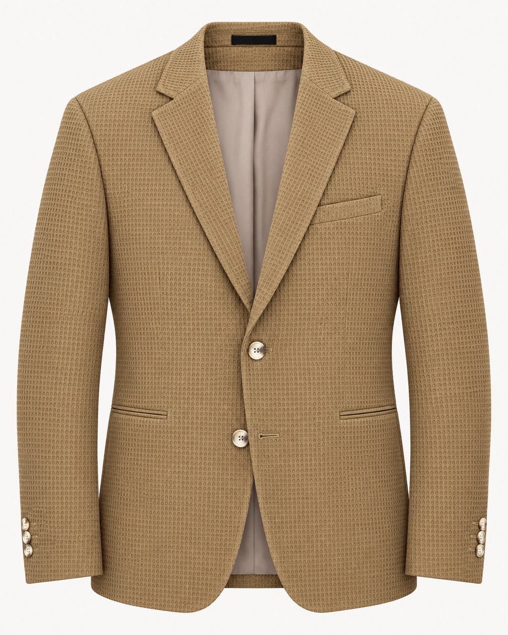 Chaqueta casual texturizada color camel, vista frontal
