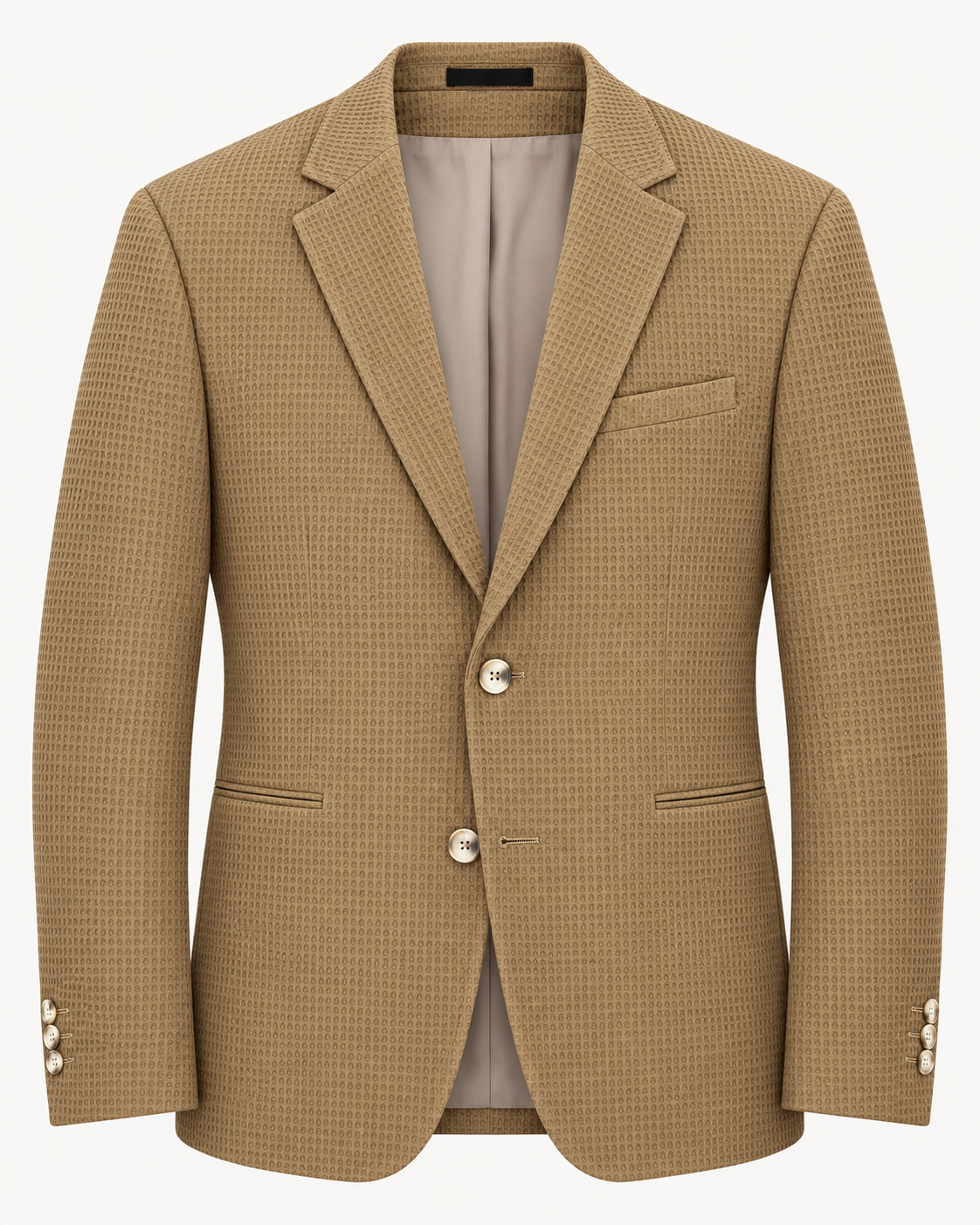 Chaqueta casual texturizada color camel, vista frontal