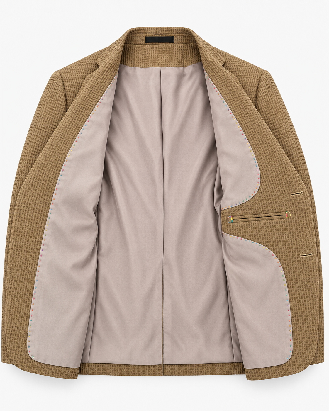 Chaqueta casual texturizada color camel, vista interior
