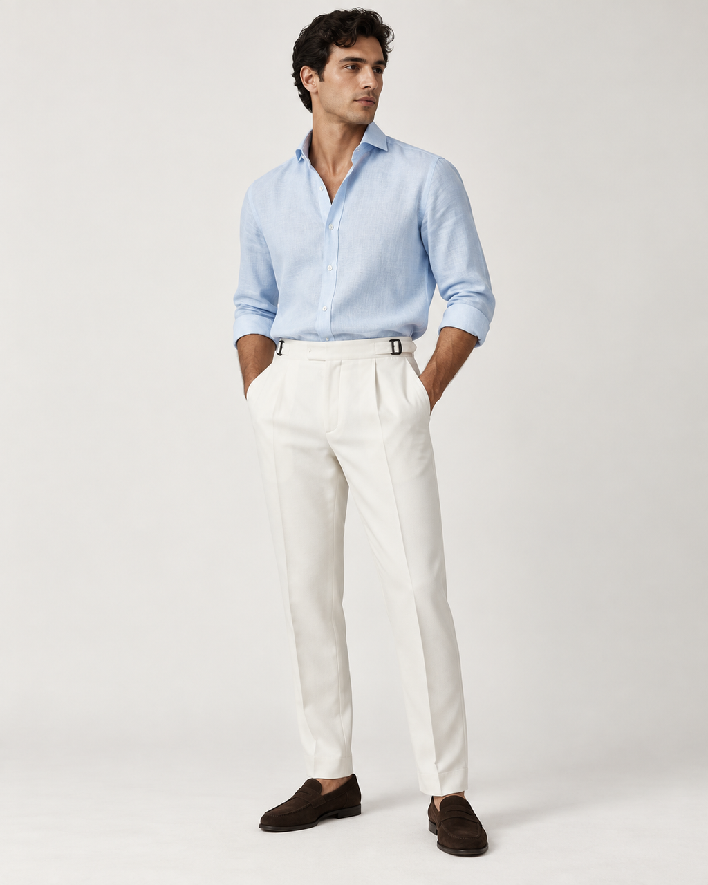 Pantalón Ajustable Anti Arrugas Blanco Roto en modelo - LOBO CLUB